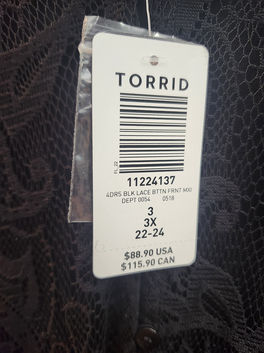 Torrid Black Lace Maxi Dress with Sheer Overlay, Torrid 3 = 3X, NWT - Picture 3 of 10